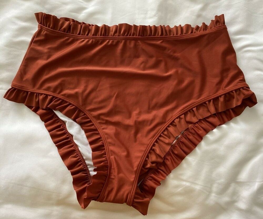 Shein Swimwear Bikini Bottoms Womens 3XL Auburn High Waist Ruffles